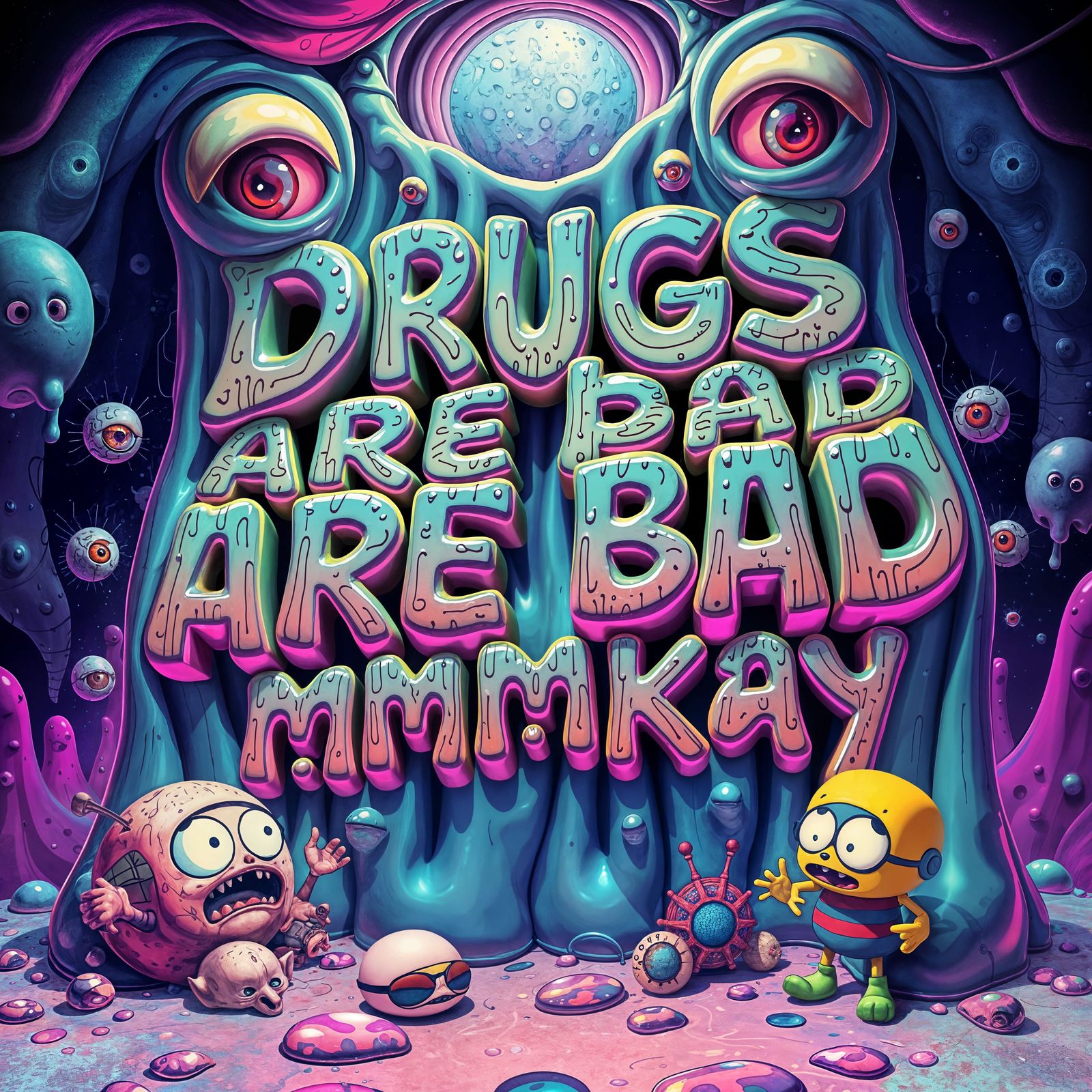 Surreal and Unsettling Weirdcore Poster with Distorted 3D Ty...