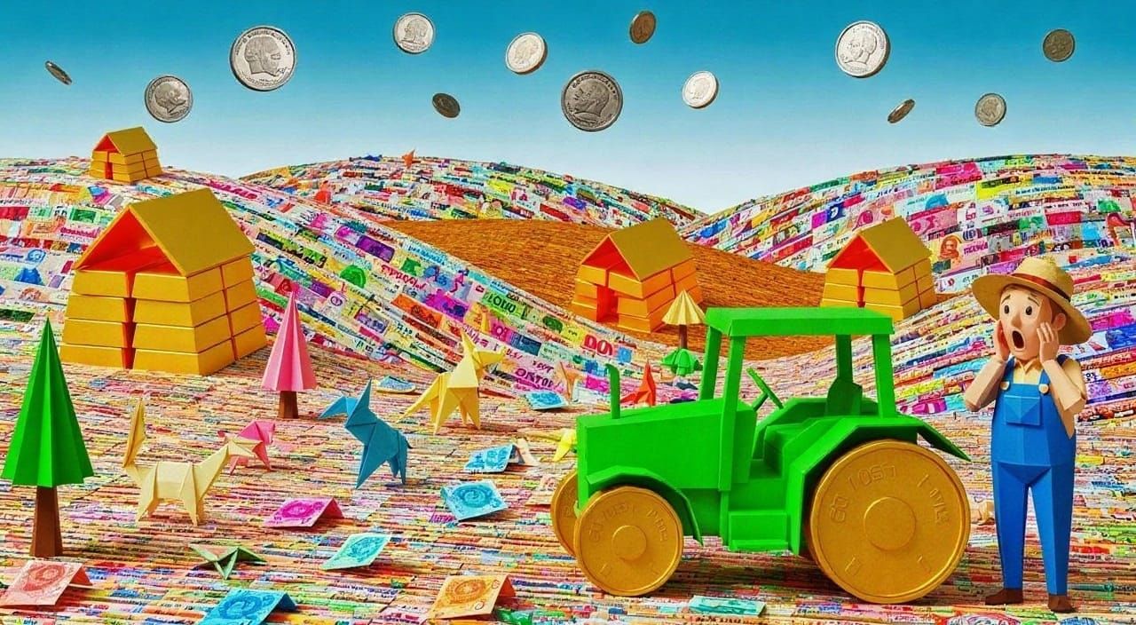 Whimsical Origami Farm Made of Money