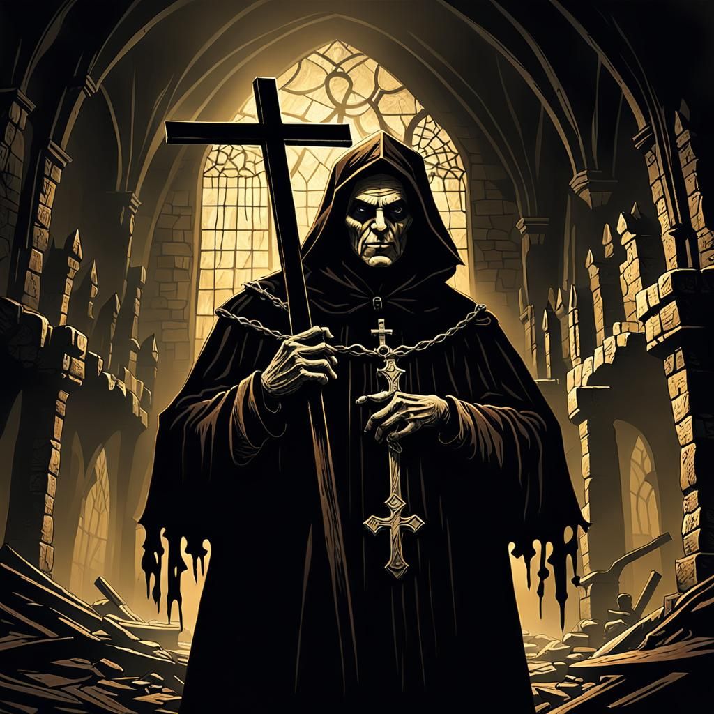 Van Helsing in Gothic Castle with Chiaroscuro Lighting