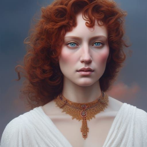 Hyperrealistic Red-Headed Goddess Portrait with Dramatic Lig...
