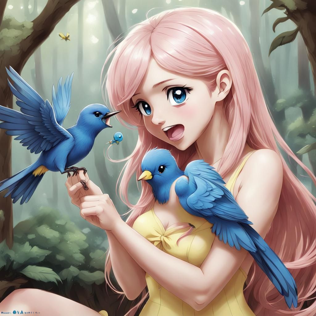 Fluttershy and Bluebird in Anime Style