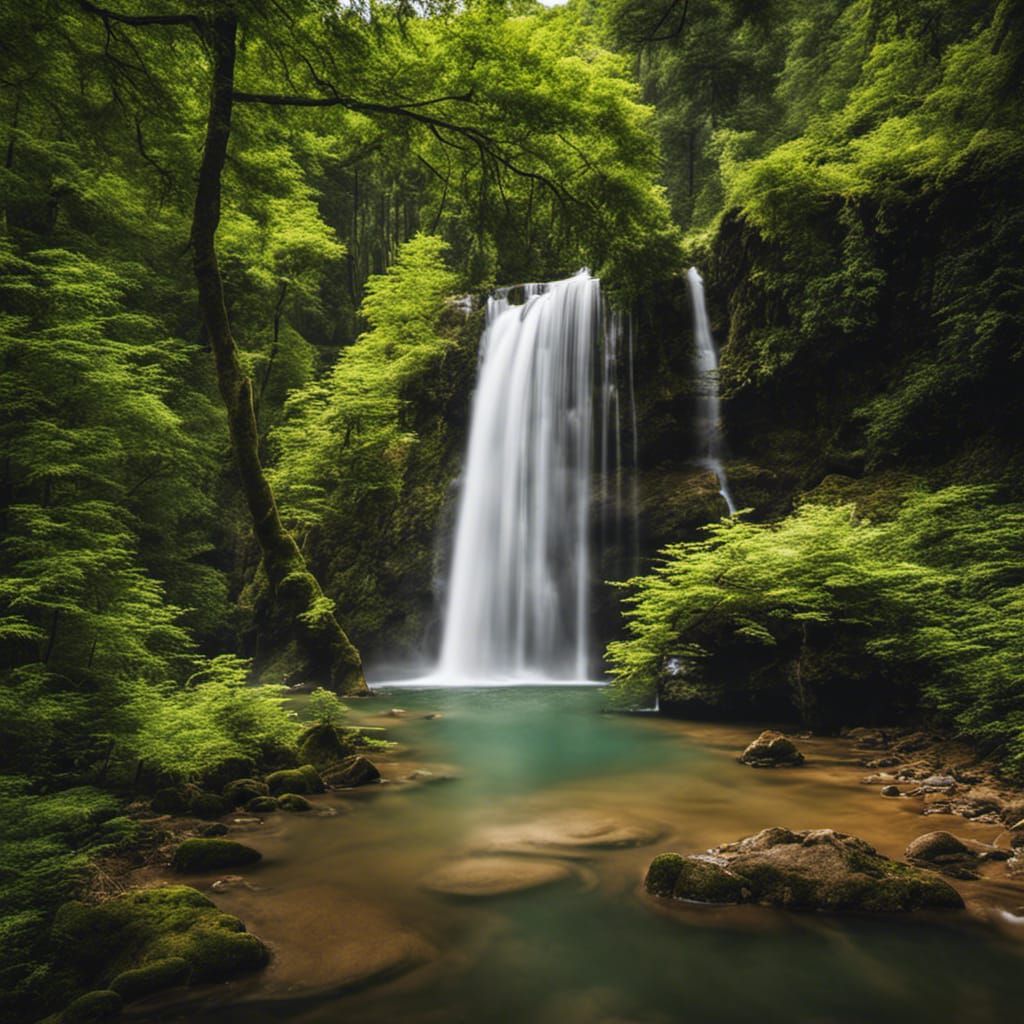 Secluded Forest Home with Waterfall