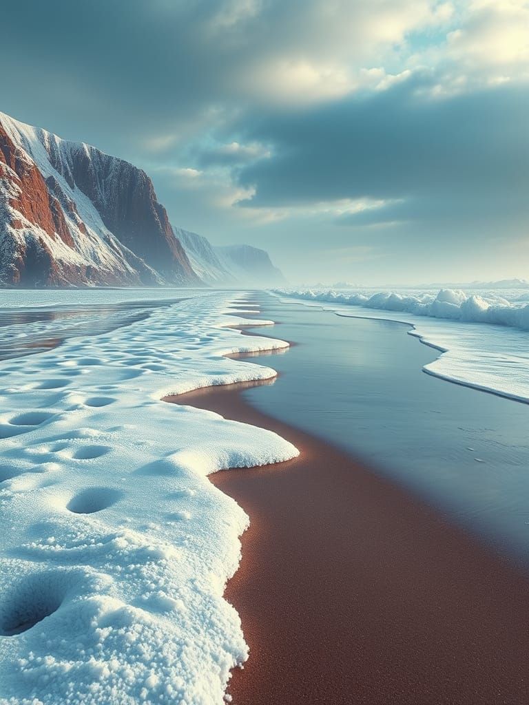 Icy Winter Beach: A Digital Matte Painting