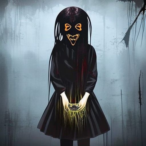 Creepy Glitch Art Girl with Teddy Bear