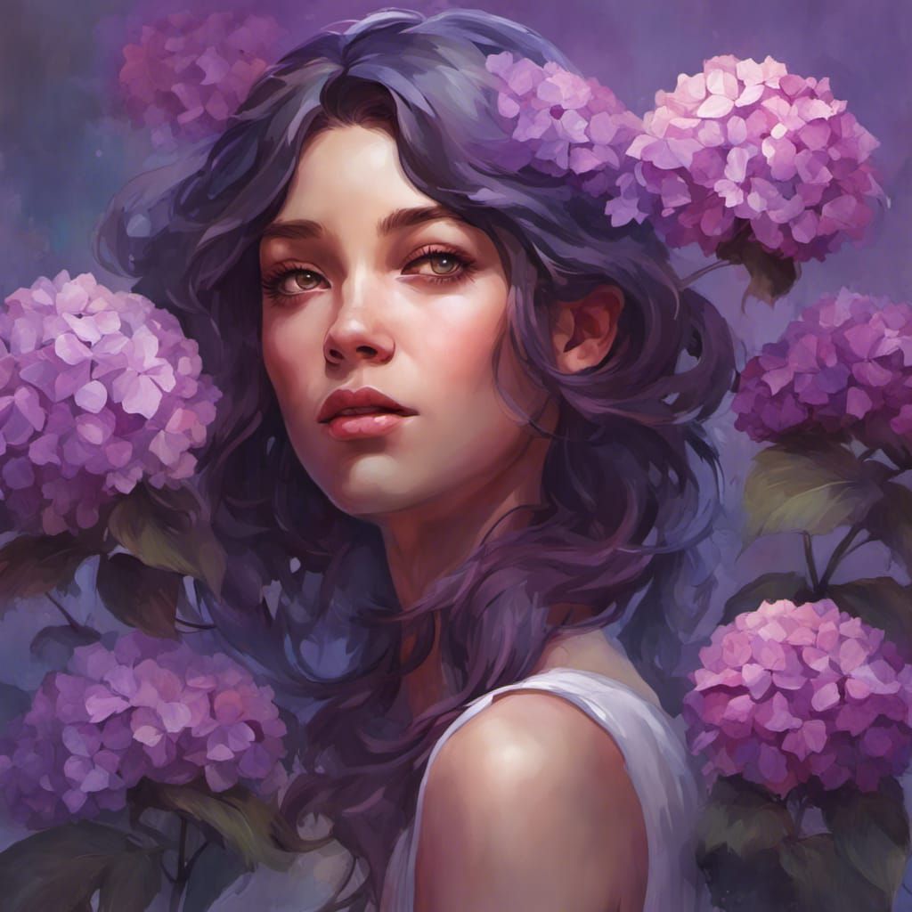 Woman with Hydrangeas: Hyperdetailed Portrait in Artstation ...