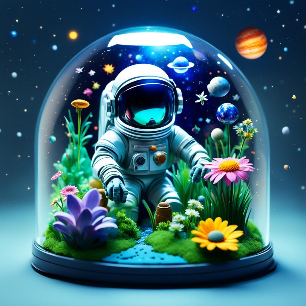 Miniature Natural World Inside a Space Helmet