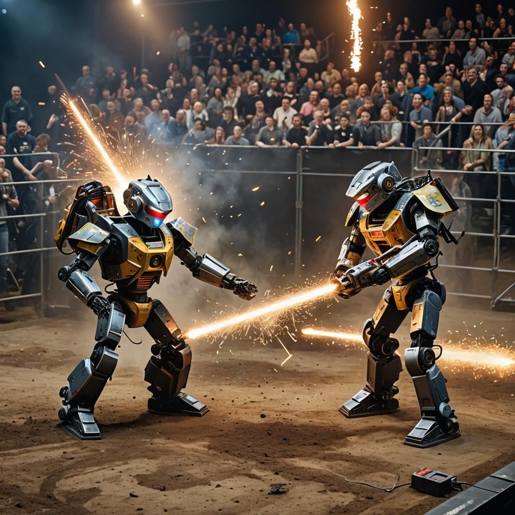 Intense Robot Arena Battle in High Resolution