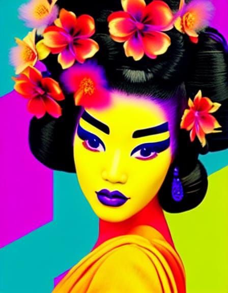 Geisha with Flowers: Magical Realism Fashion Sketch