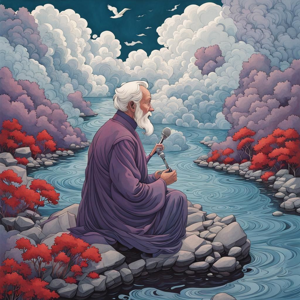 Whimsical Art Deco Image of Man Singing