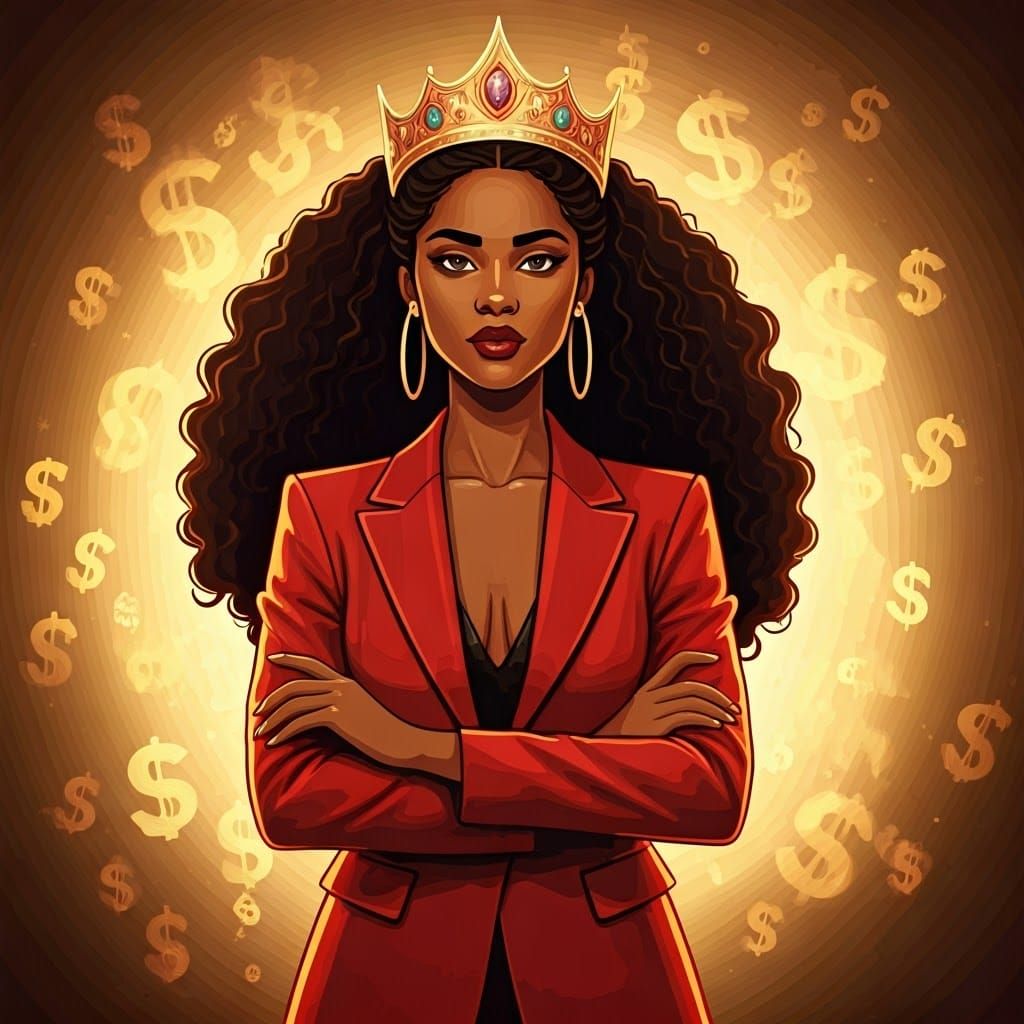 Queen of Hustle
“A cartoon-style Black woman in her early 20...