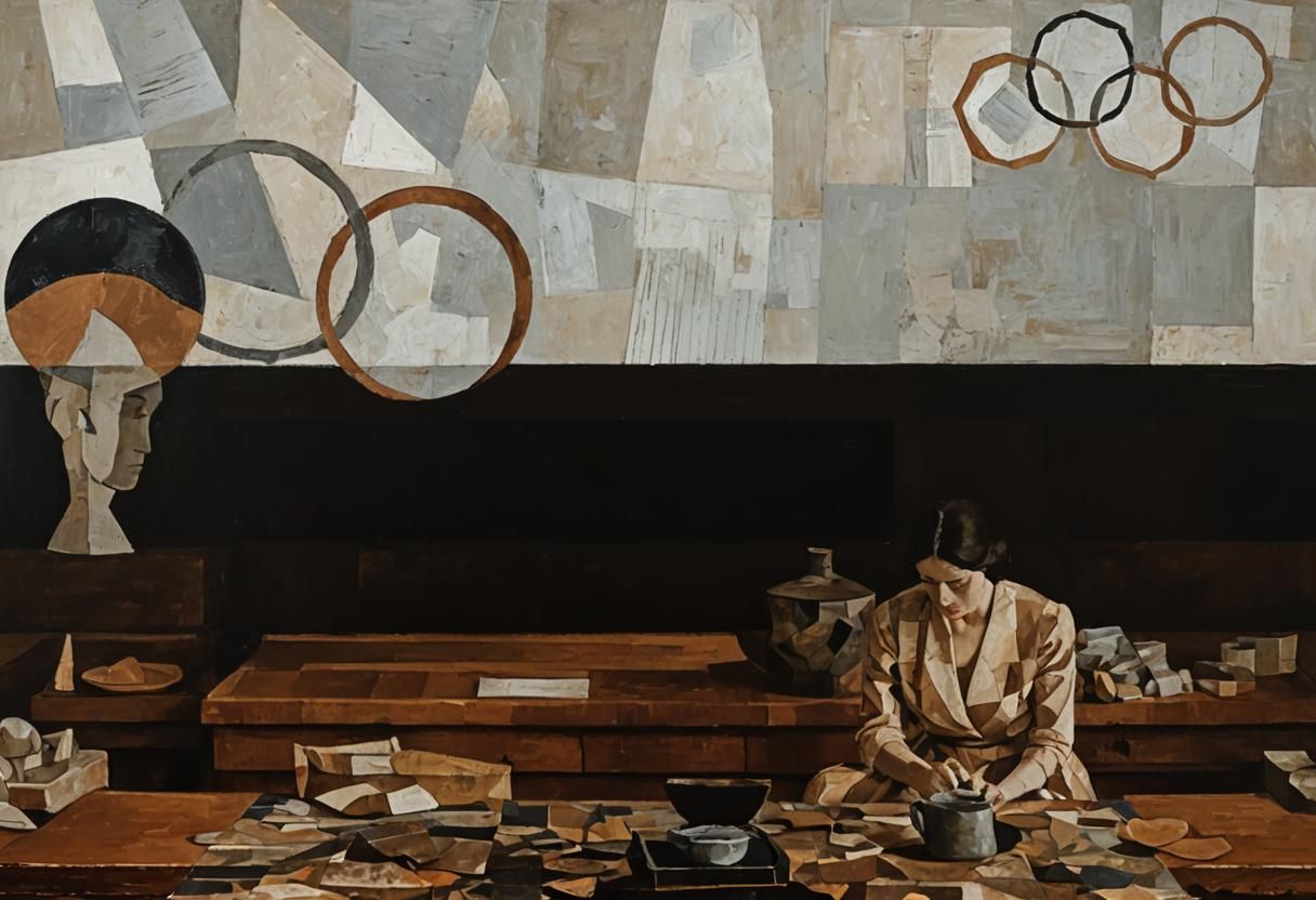 Cubist Woman with Still Life in Earth Tones
