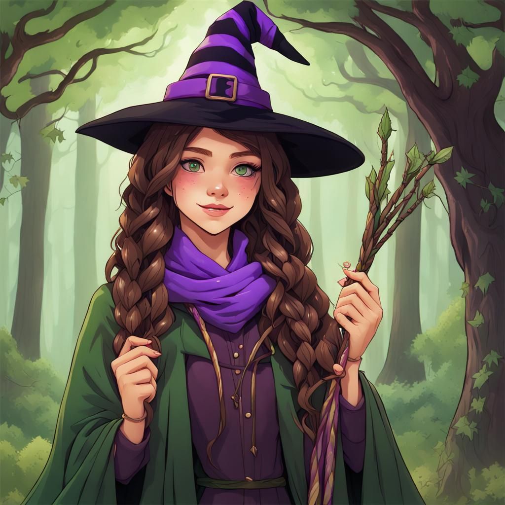 Witch With a Wand (Purple and Green)