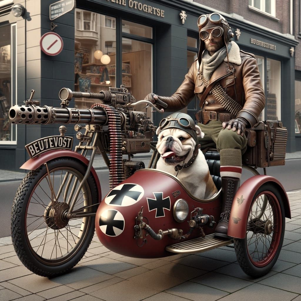 Steampunk Retro Bike with Mini Tank Sidecar and Bulldog Sold...