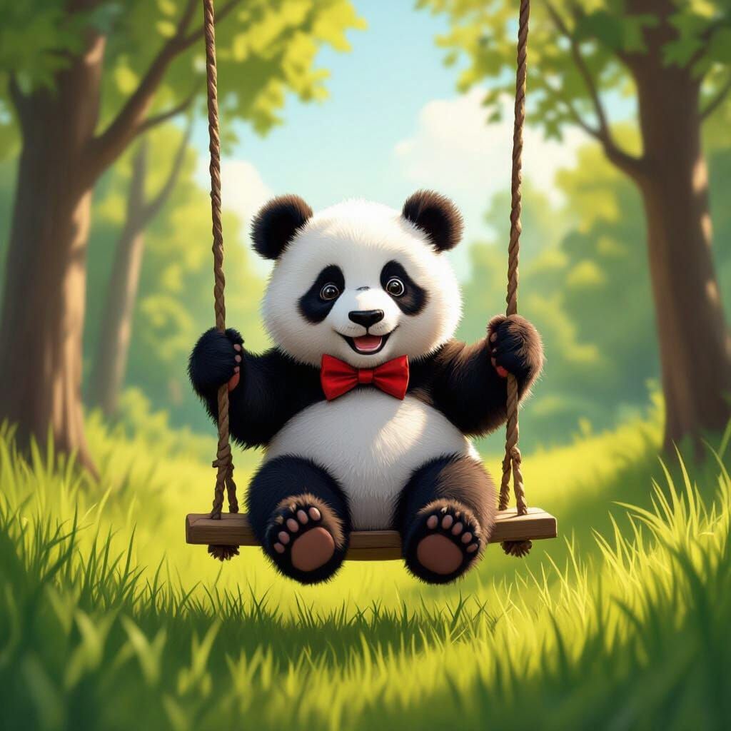 Panda Bear on Swing: Photorealistic Digital Art