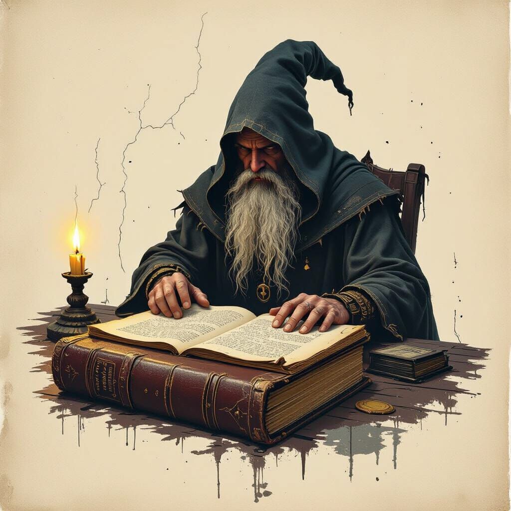 Ancient Wizard's Desk With Magical Tome in Digital Painting ...