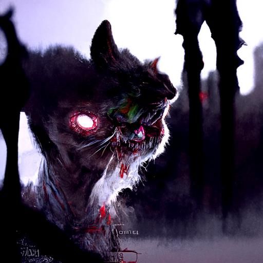 Sinister Zombie Cat in Dark Fantasy Style