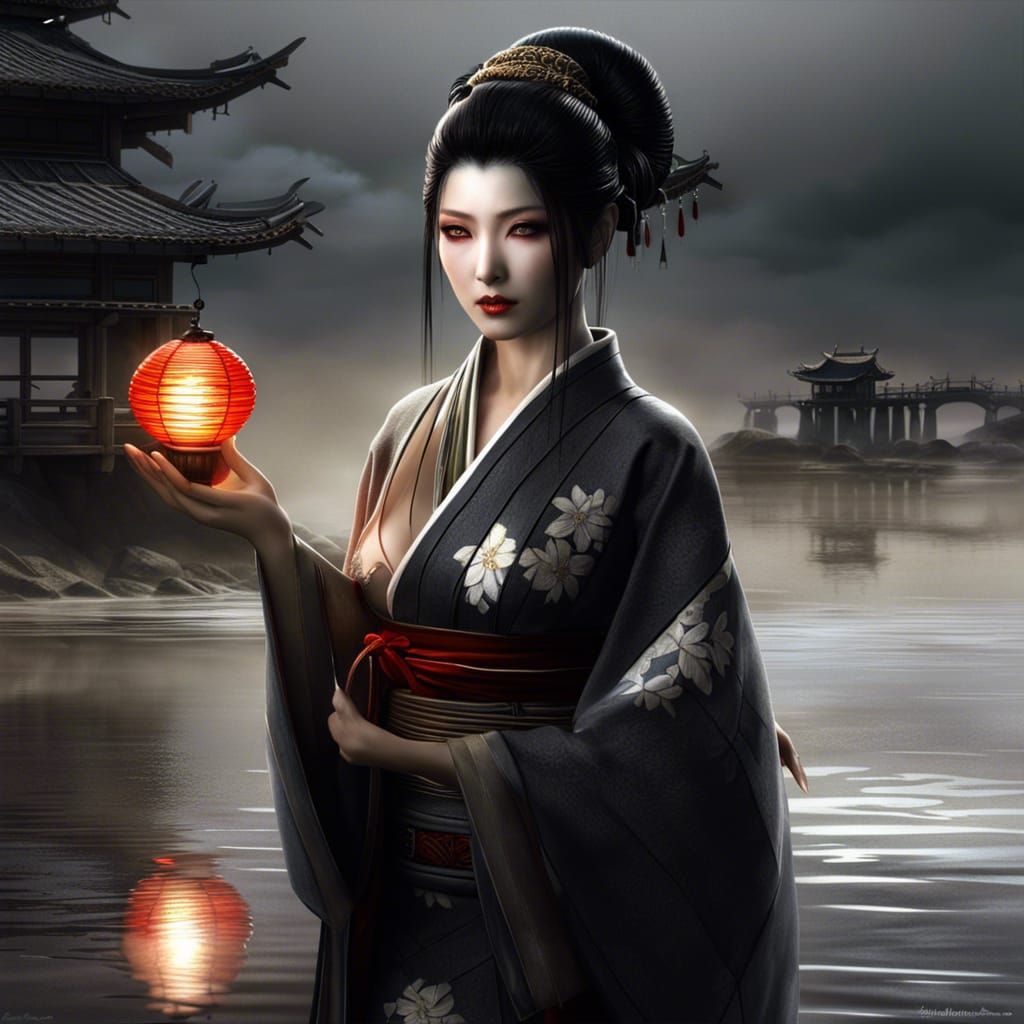 Japanese woman with a paper lantern