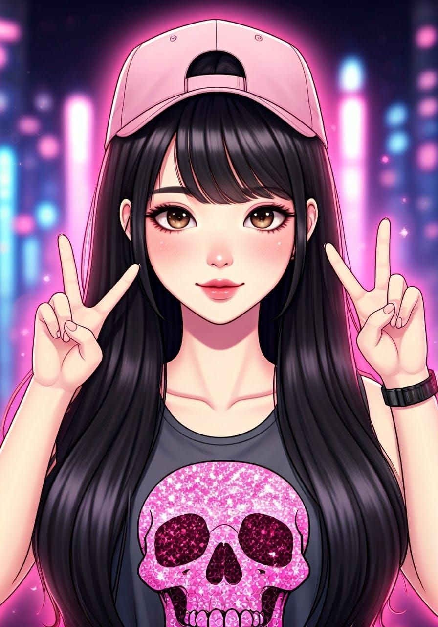 Dreamy Neon Portrait in Pixiv Anime Style