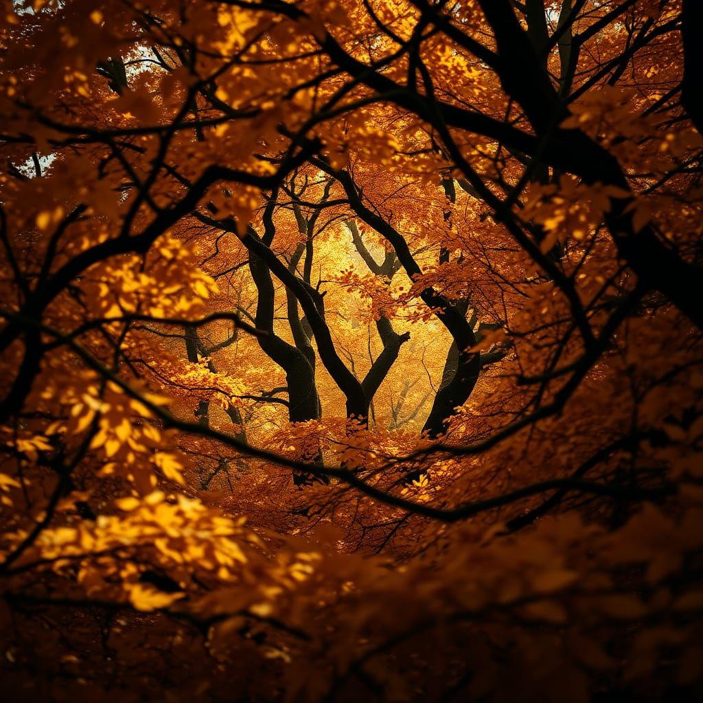 Cinematic Autumn Vortex in Dense Forest