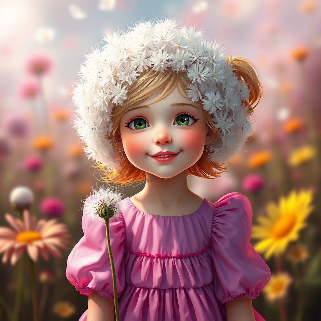 Dandelion Girl Portrait in Mythic Realism Style