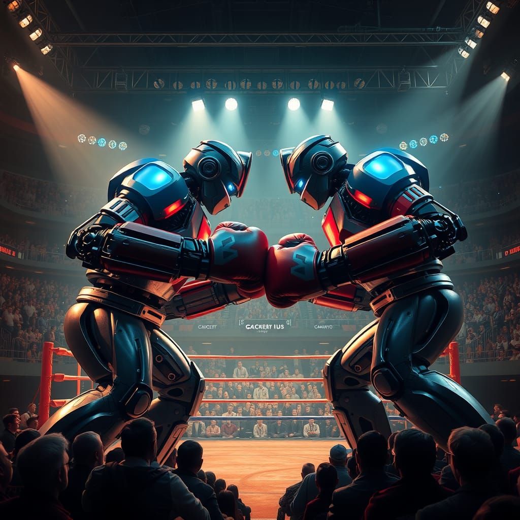 Epic Robot Boxing Match in Futuristic Stadium