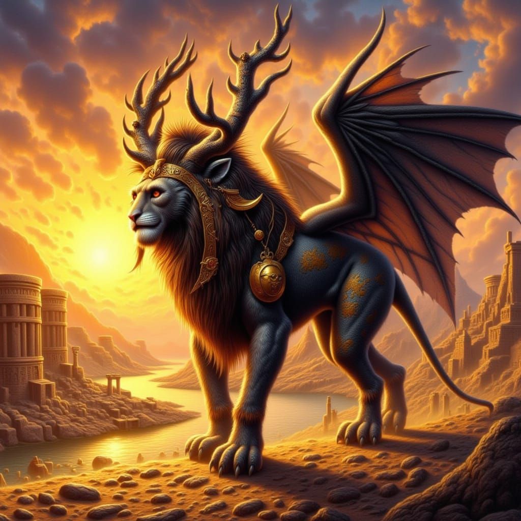 Manticore King Hybrid in Ancient Egypt Golden Hour