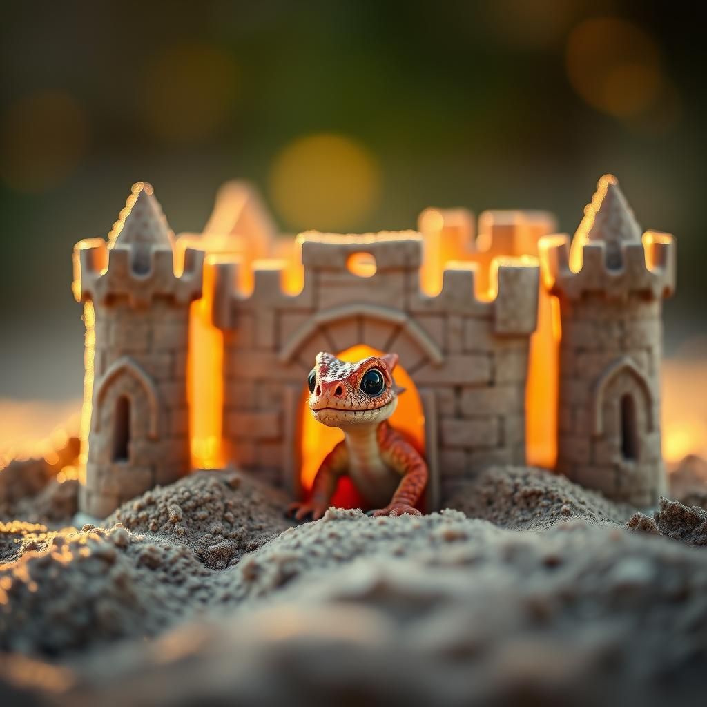 Baby Dragon's Sandcastle at Sunset