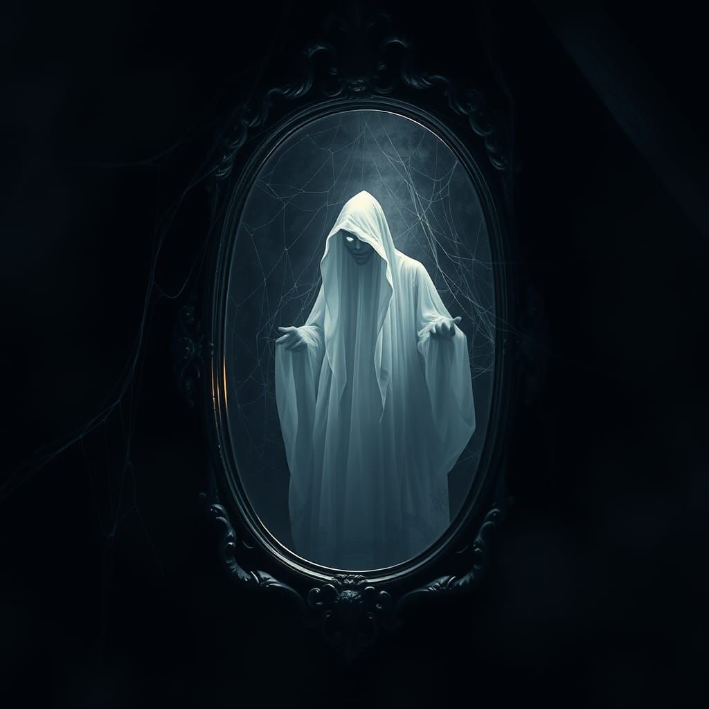 Ethereal Spirit in Haunted Attic Mirror