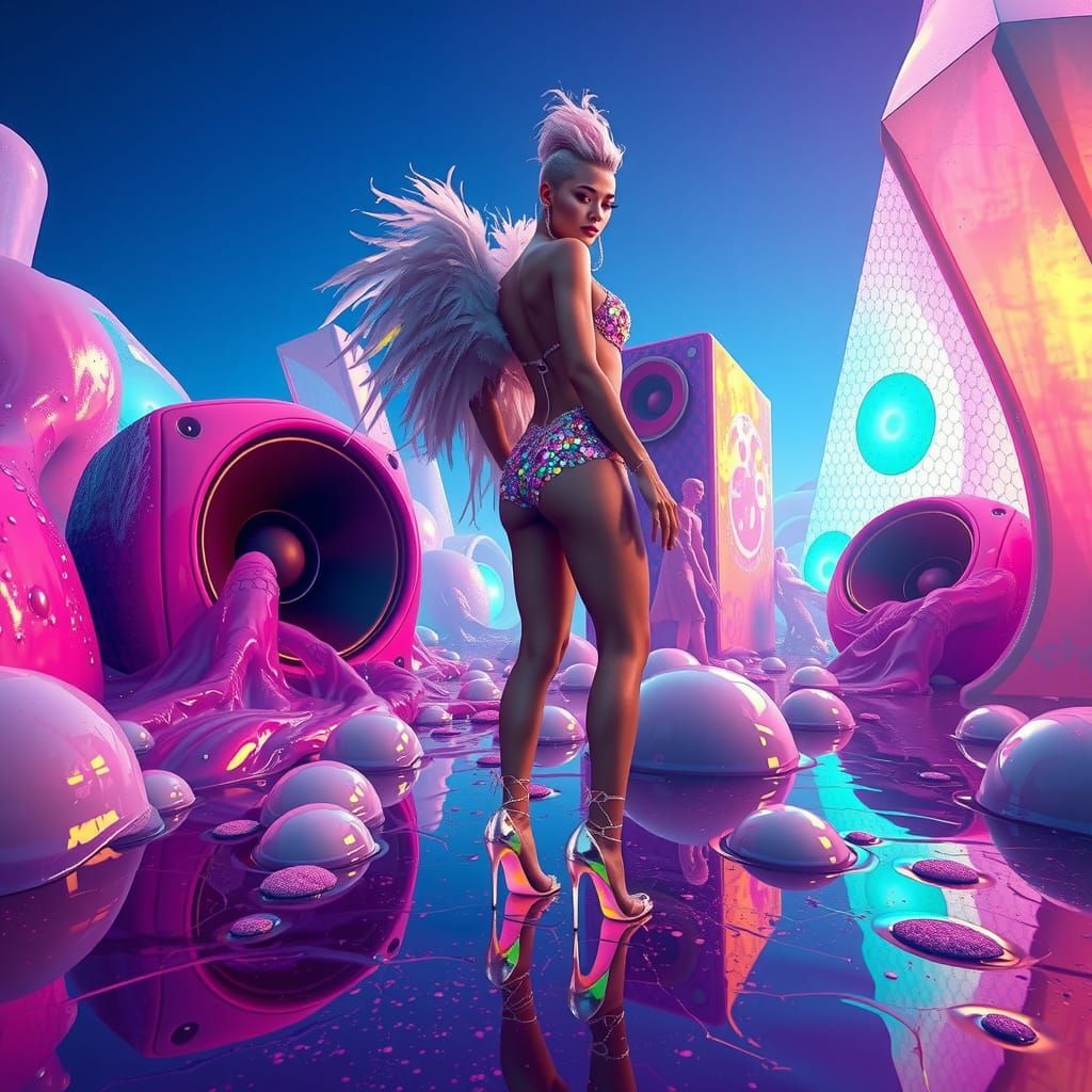 Intergalactic Cabaret Muse in a Cyberpunk Dreamscape