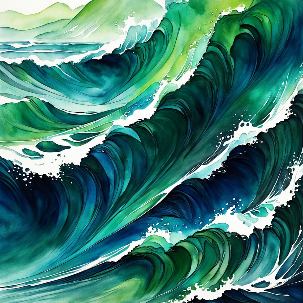Vibrant Abstract Seascape in Deep Blues and Greens