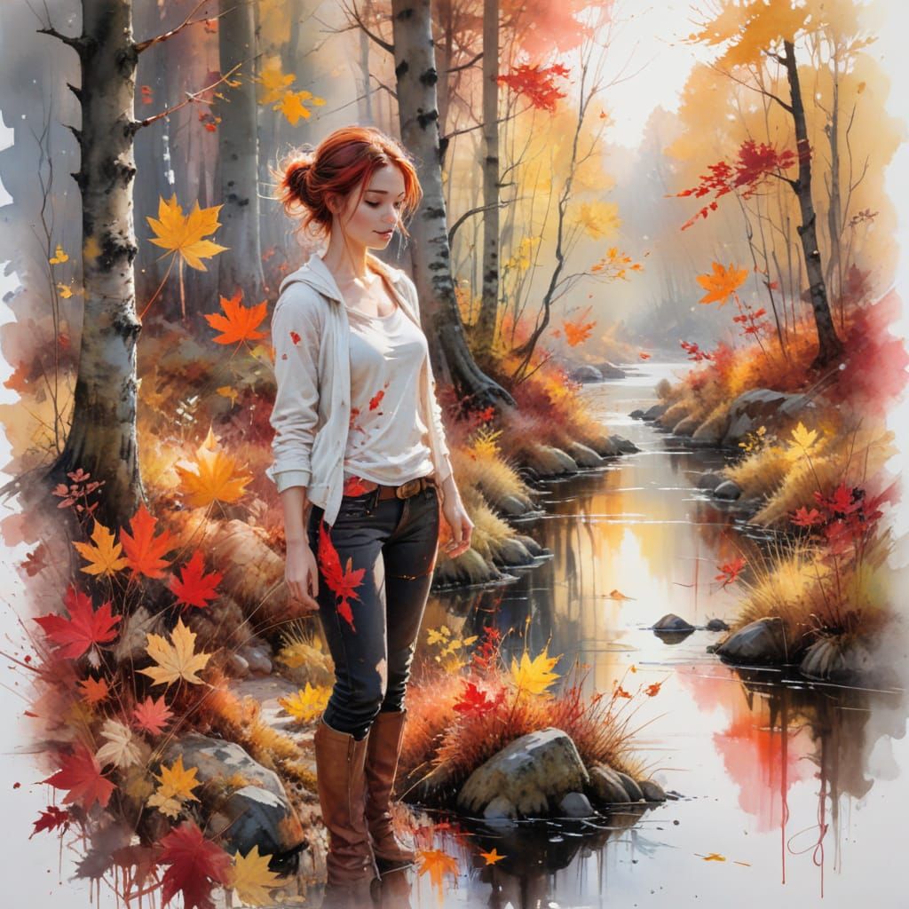 Autumn Maple Forest Trail With Reflecting Lakes