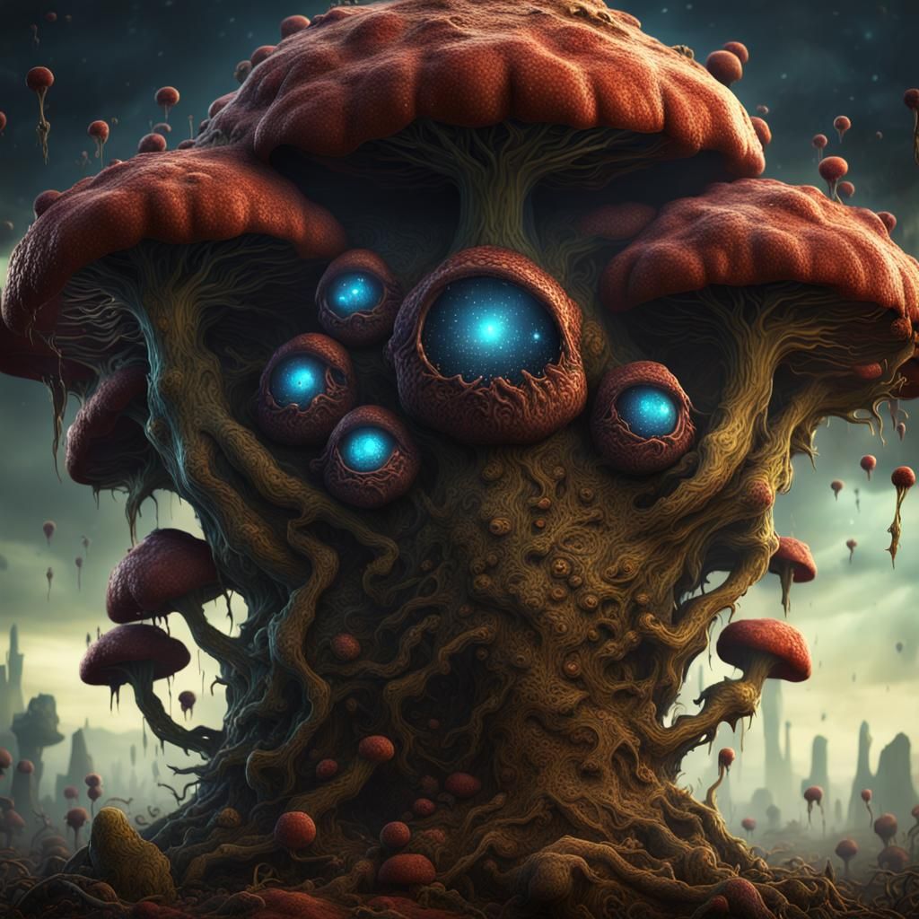 Sentient Fungal Being of Rot: Detailed Matte Painting