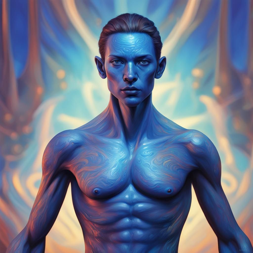 Hyperrealistic Blue Arcturian-Human Hybrid Concept Art