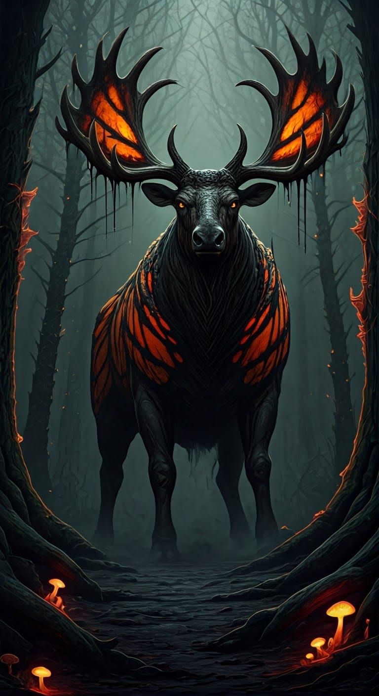 Demonic Moose-Butterfly Hybrid in Cursed Forest