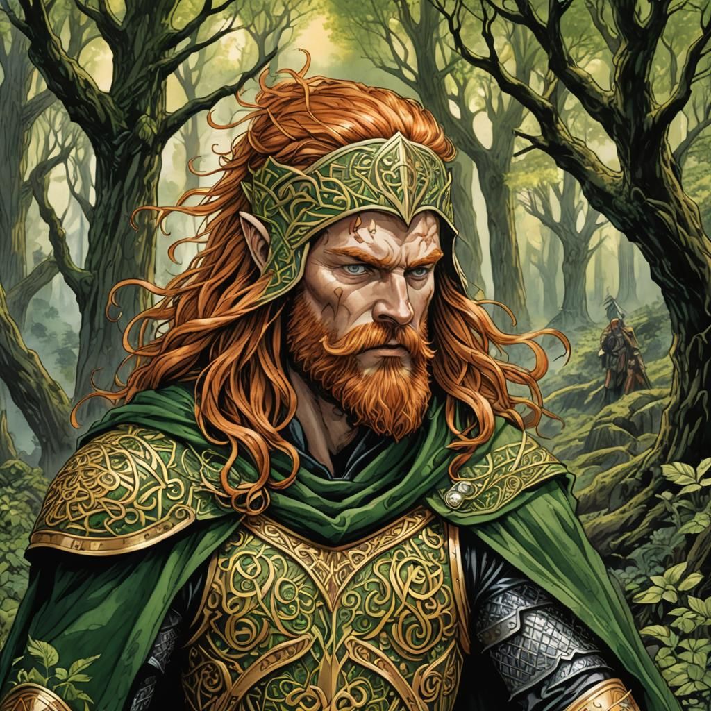 Gaelic Celtic God Warrior in Watercolor Gothic Style