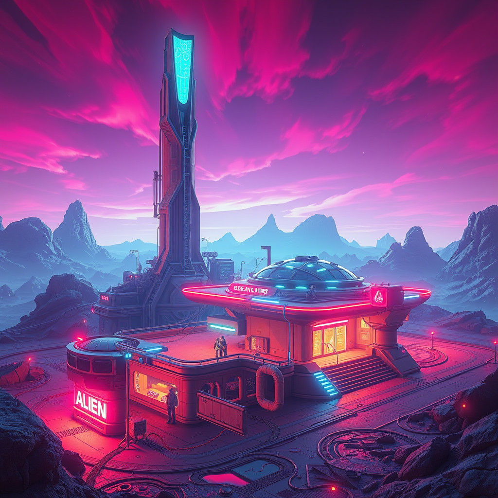 Futuristic Alien Gas Station in Beksiński Style