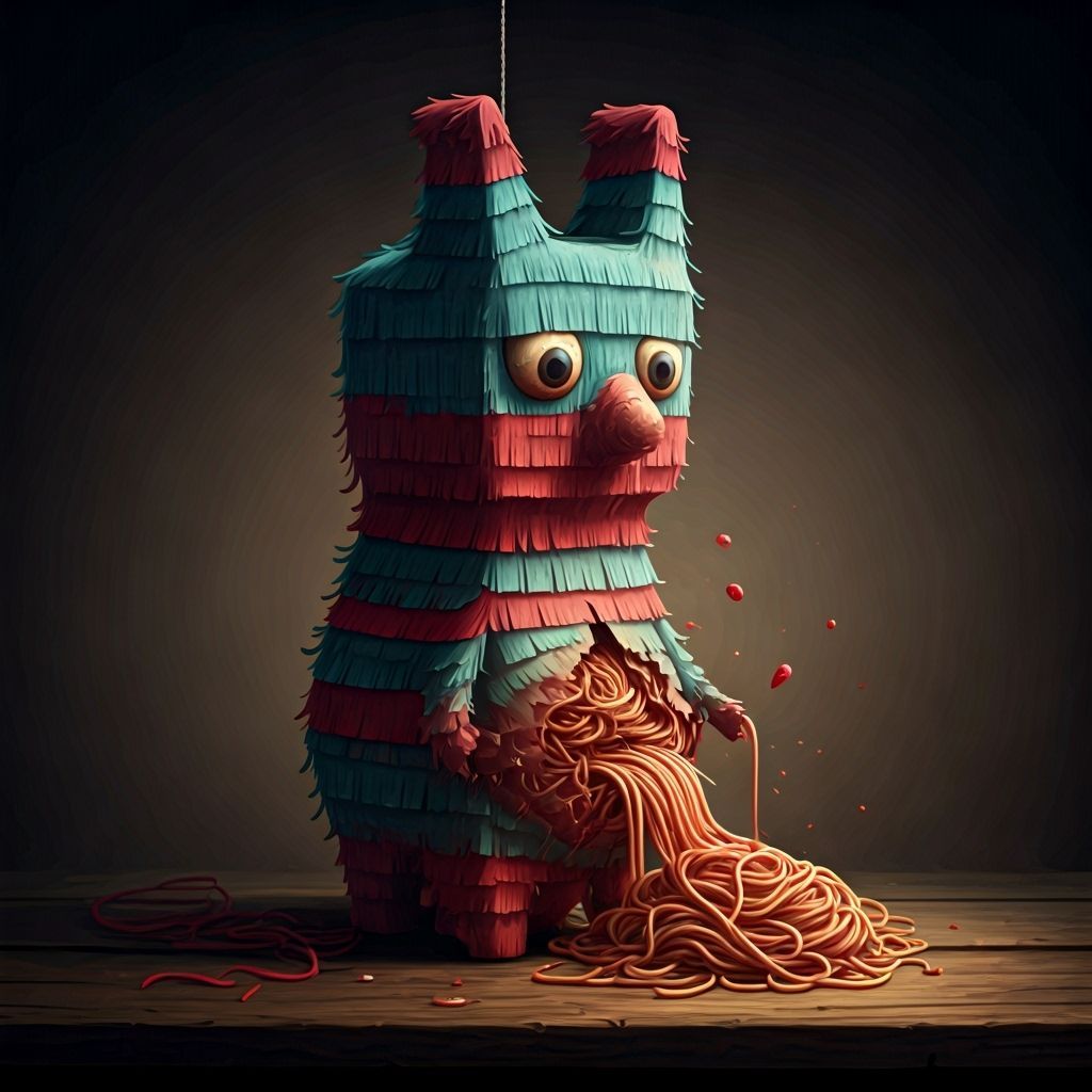 Grotesque Birthday Piñata Spilling Jelly Spaghetti