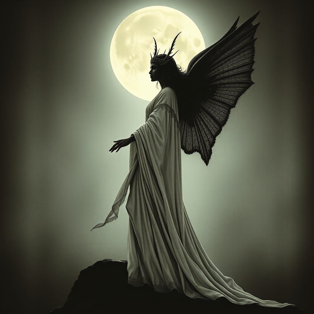 Goddess Silhouette in Mystical Realism Style