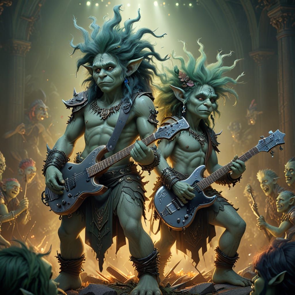 Metalhead Trolls Concert in Detailed Matte Painting Style