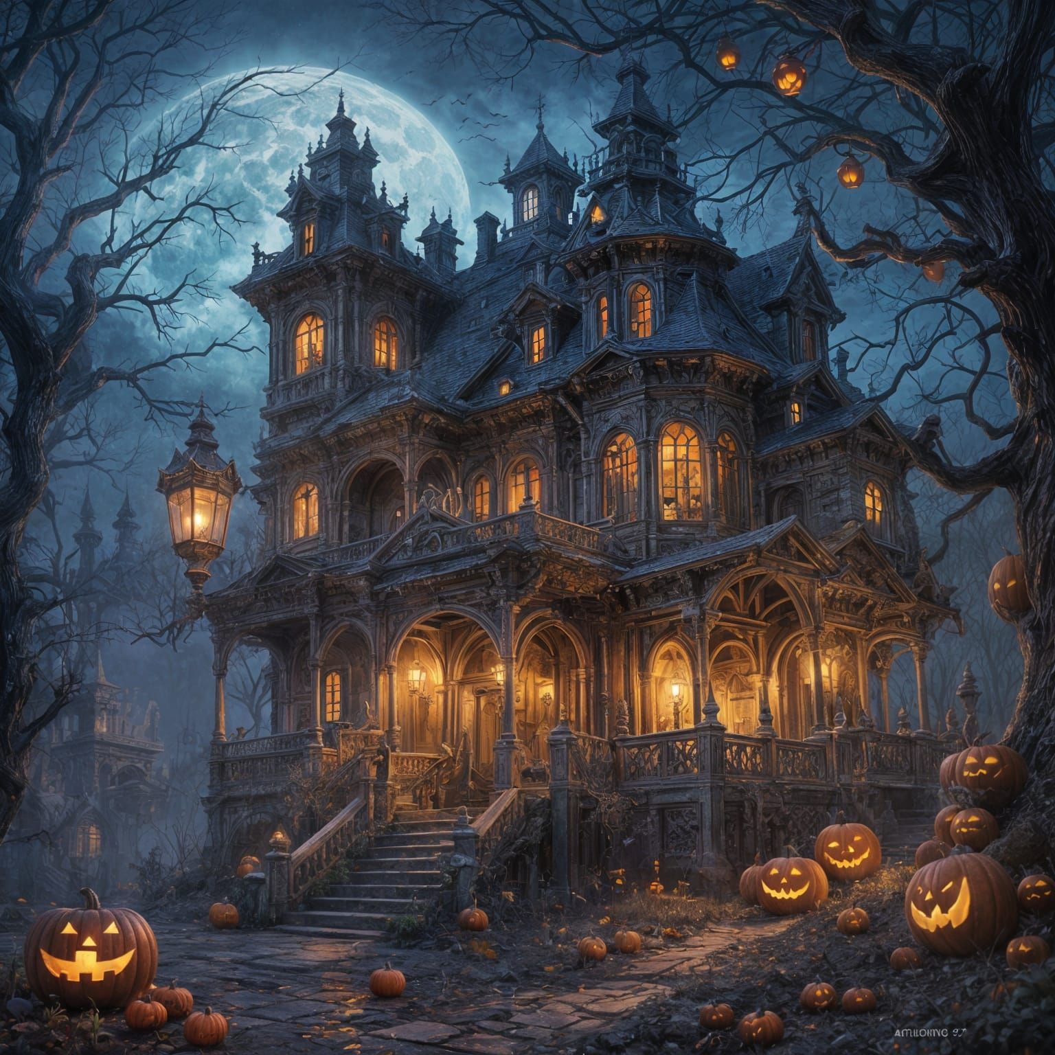 Detailed Halloween House Matte Painting in Unreal Engine