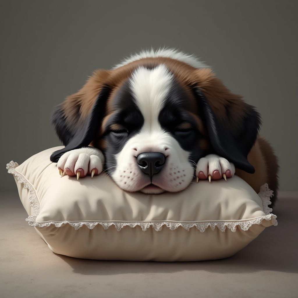 Serene St. Bernard Puppy in Whimsical Fantasy Painting