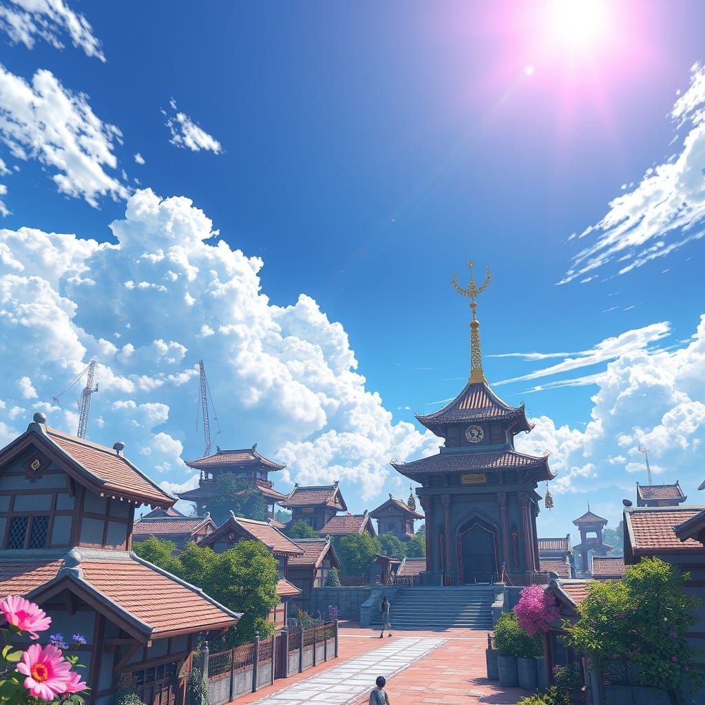 Cyberpunk Anime Concept Art of a Bright Sky