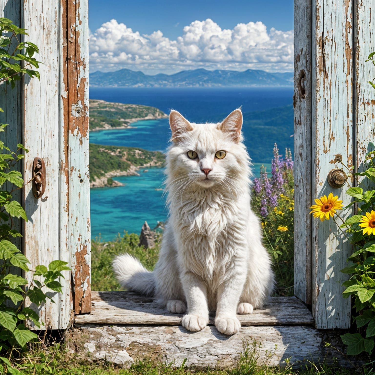 Majestic Cat at a Rustic Summer Portal
