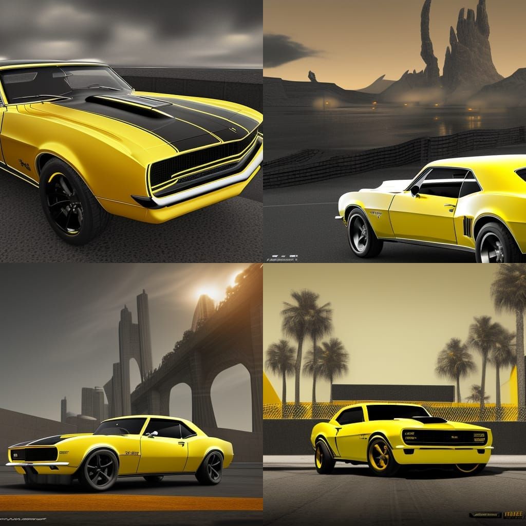 Yellow and Black 1967 Camaro: Detailed Matte Painting