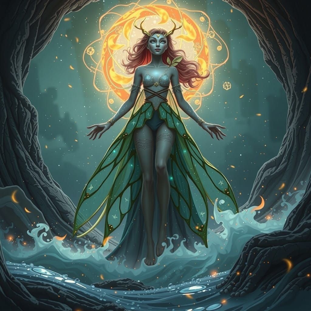 Whimsical Firefly in Ethereal Flame Scene