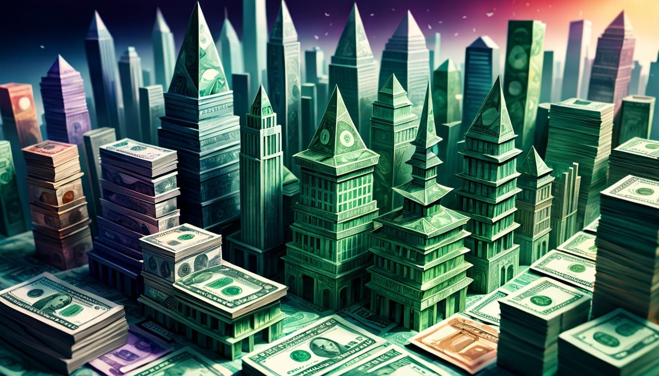 Origami Money Cityscape Mural