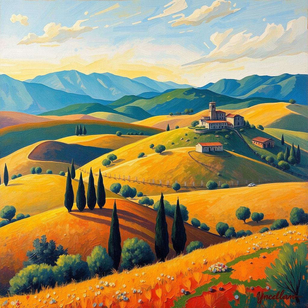 Italian Countryside in Neo-Impressionist Expressionist Style