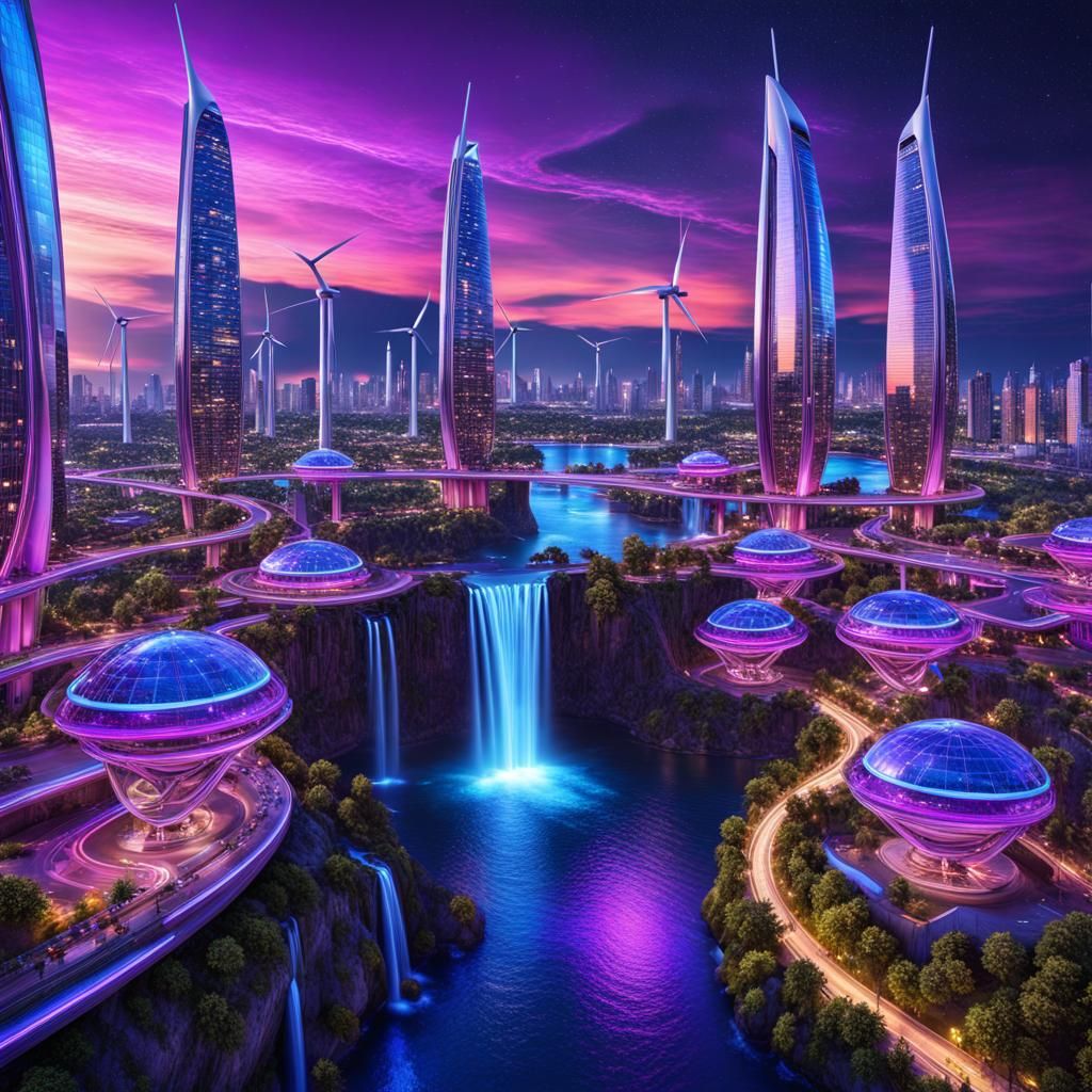 Nightside Neon Eco-City: Futuristic Architecture
