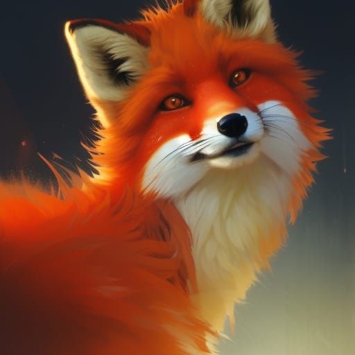 Vibrant Red Fox on Dark Background, Detailed Art