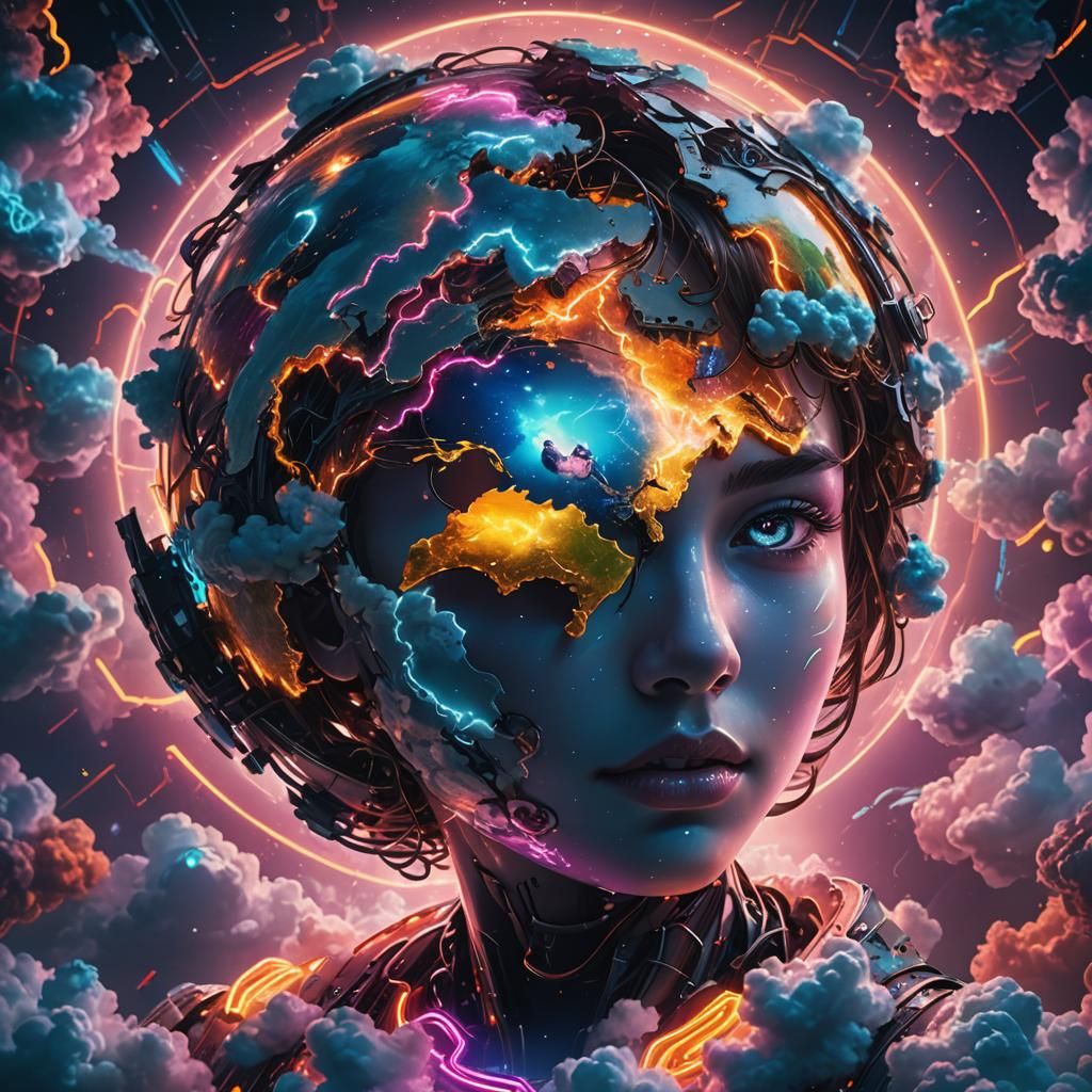 Earth Surrounded by Neon Lights in Hyperrealistic Concept Ar...